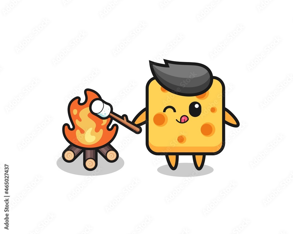 cheese character is burning marshmallow