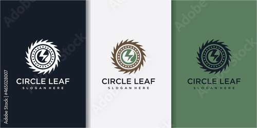 Circle saw and leaf logo design concept for company with business card template