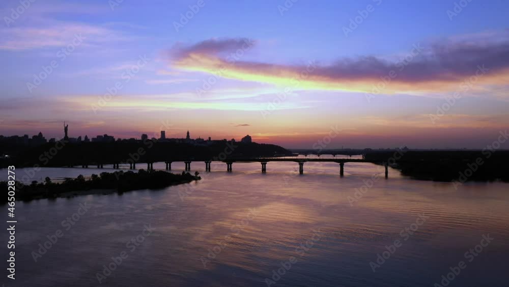 Landscape with city river and evening twilight sky. Landscape with city river and evening twilight sky.
