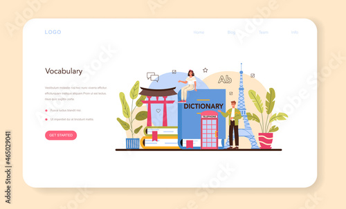 Translator web banner or landing page. Linguist translating document