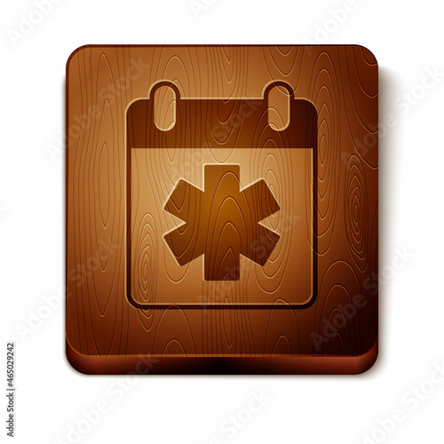 Brown Doctor appointment icon isolated on white background. Calendar, planning board, agenda, consultation doctor. Wooden square button. Vector