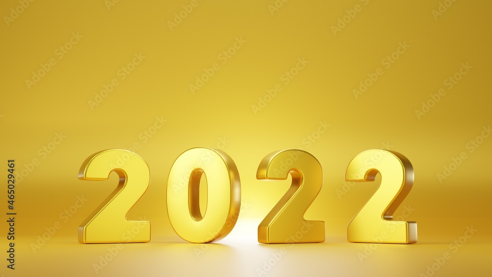 Happy new year 2022, gold background, 3d rendering illustration Happy new year 2022, gold background, 3d rendering illustration