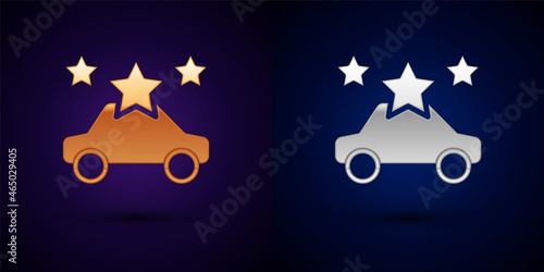 Gold and silver Car sharing icon isolated on black background. Carsharing sign. Transport renting service concept. Vector
