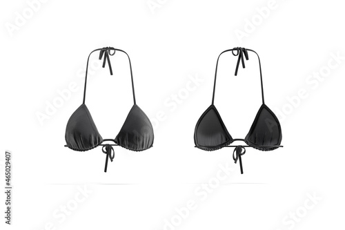 Blank black woman bikini bodice mockup, front and back view photo