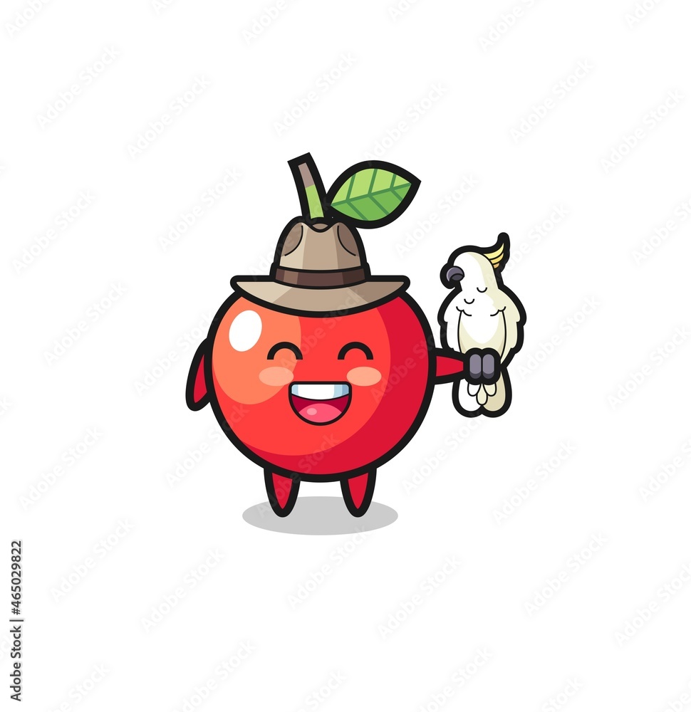 Fototapeta premium cherry zookeeper mascot with a parrot