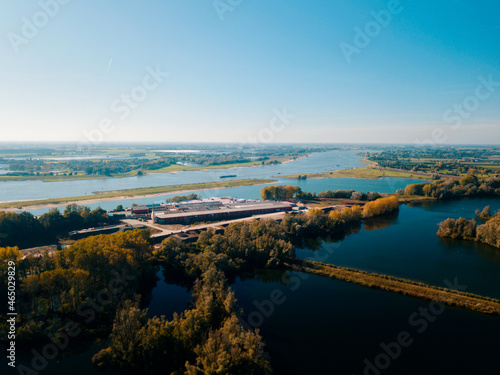 Aerial drone view of the watery landscape in the Netherlands.