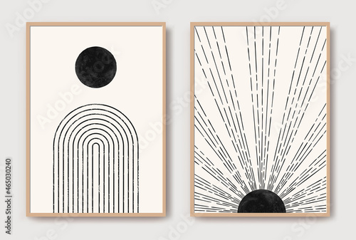 Line art boho sun, arc, arch mid century modern art