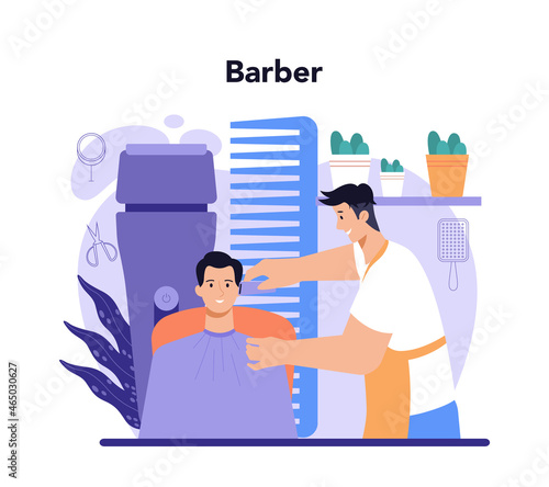 Hairstylist concept. Idea of hairdressing in salon. Scissors and brush