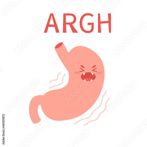 Stomach growling kawaii cartoon icon. Clipart image isolated on white background