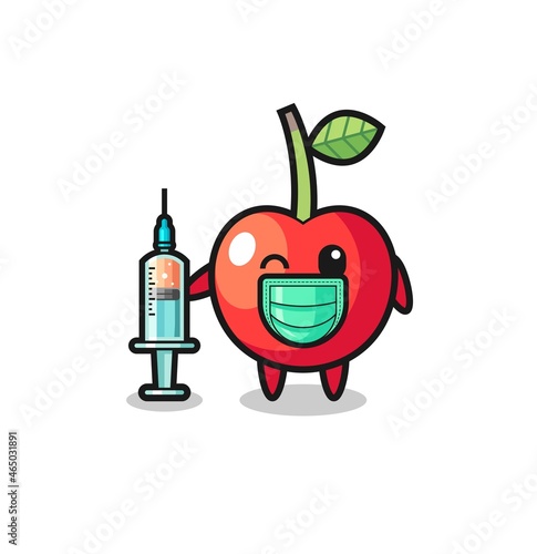 cherry mascot as vaccinator
