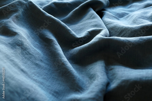 Linen fabric with pleats turquoise color texture