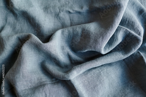 Linen fabric with pleats blue color texture