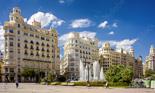 View of Town Hall square in downtown Valencia, Spain.