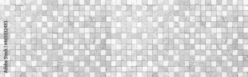 Panorama of Vintage white mosaic kitchen wall pattern and background seamless