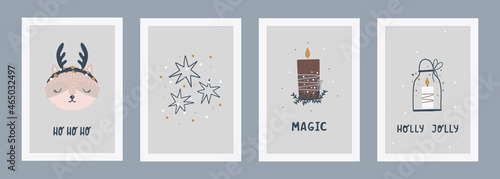 Set of Christmas and Happy New Year illustrations. Trendy hand drawn vector illustration for posters and greeting card. Vector design templates © Anna Kubasheva