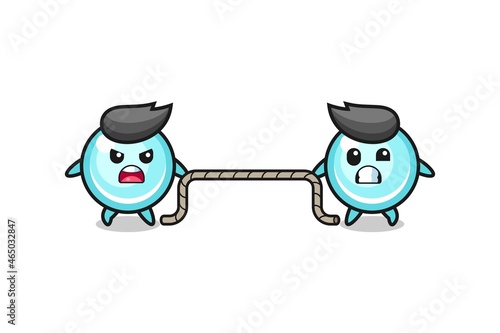 cute bubble character is playing tug of war game