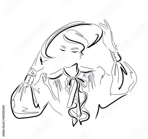 Woman fashion model logo design  template. Vector freehand sketch