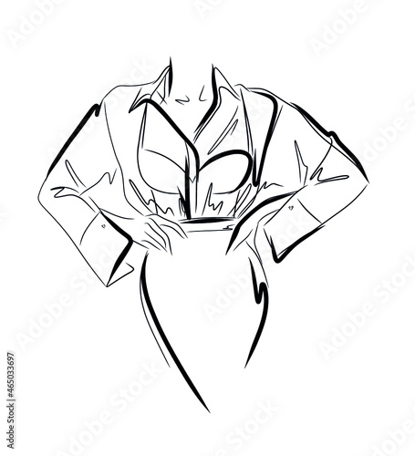 Woman fashion model logo design  template. Vector freehand sketch
