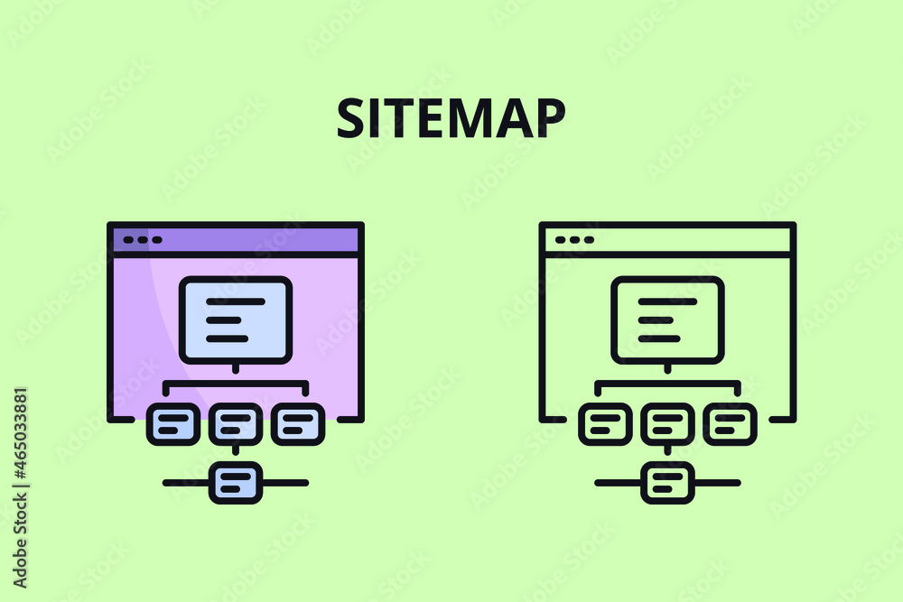 Sitemap Icon. Sitemap Optimization. Site Organization. XML Sitemap. Data Organization. Outline And Filled Color Style Icon For Web Development. Vector Graphics. - obrazy, fototapety, plakaty 
