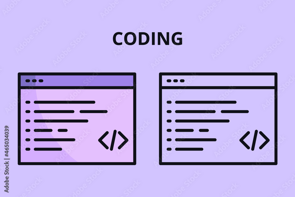 Coding Icon With Outline And Filled Color Style For Web Development. Vector Graphics. Coding Icon With Outline And Filled Color Style For Web Development. Vector Graphics.