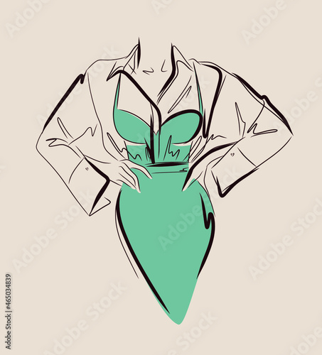 Vector Woman fashion model logo design  template. Freehand sketch