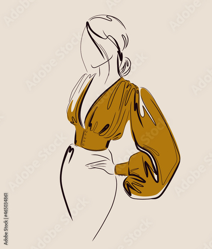 Vector Woman fashion model logo design  template. Freehand sketch
