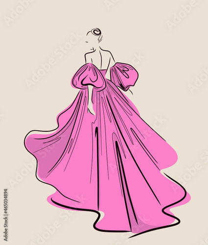 Vector Woman fashion model logo design  template. Freehand sketch