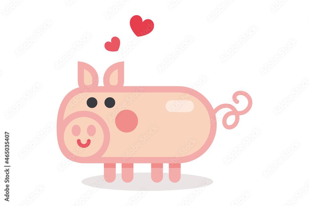 Illustration vecteur d'un petit cochon rose amoureux, des cœurs rouges flottent au-dessus de sa tête, dessin mignon géométrique Illustration vecteur d'un petit cochon rose amoureux, des cœurs rouges flottent au-dessus de sa tête, dessin mignon géométrique