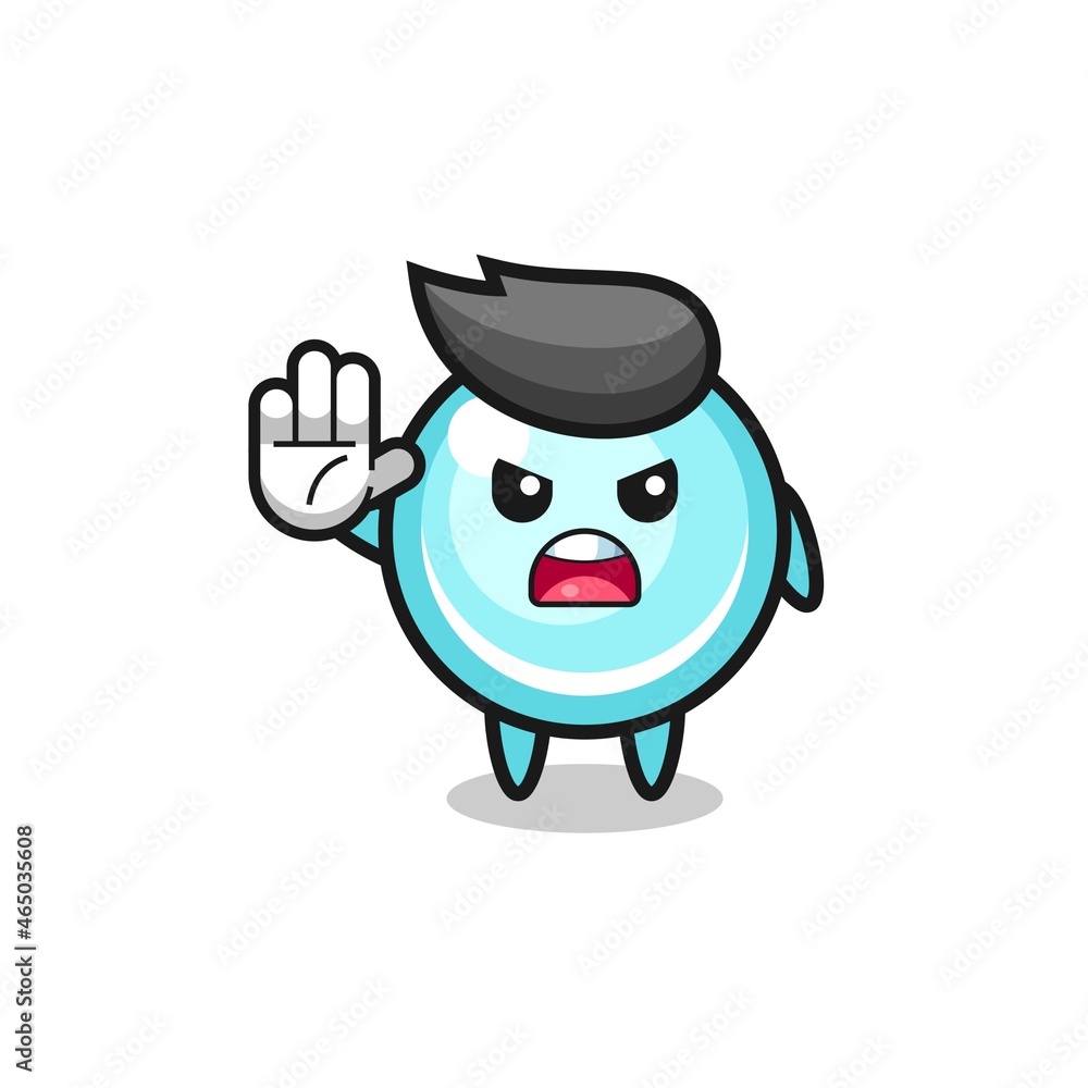bubble character doing stop gesture