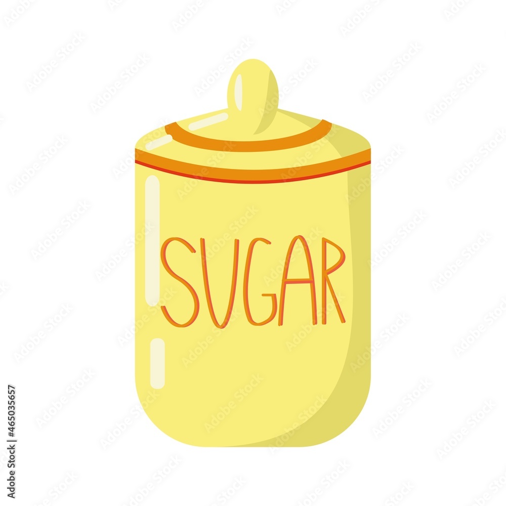 Ceramic kitchenware Yellow sugar bowl Cartoon vector illustration on white background. Ceramic kitchenware Yellow sugar bowl Cartoon vector illustration on white background.