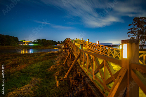 青森県 鶴の舞橋・夜景