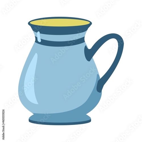 Ceramic kitchenware Blue pitcher Cartoon vector illustration on white background.
