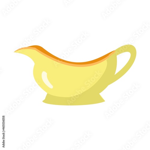 Ceramic kitchenware Yellow gravy boatCartoon vector illustration on white background.