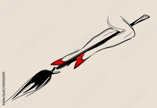 Vector original fashion illustration of halloween slender witch legs with broom. Woman fashion model logo design template.