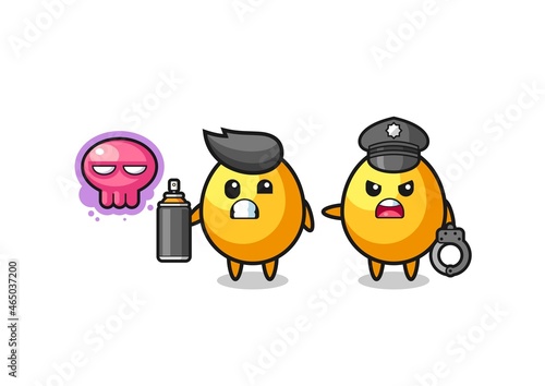 golden egg cartoon doing vandalism and caught by the police
