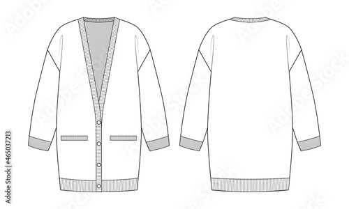 Fashion technical drawing of oversized knited cardigan