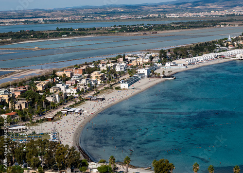 Wallpaper Mural aerial view of the coast of the city of Cagliari, Sardinia Italy with city beach Torontodigital.ca