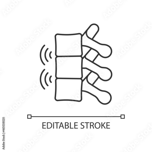 Ankylosing spondylitis linear icon. Chronic inflammation affecting spine. Progressive arthritis. Thin line customizable illustration. Contour symbol. Vector isolated outline drawing. Editable stroke