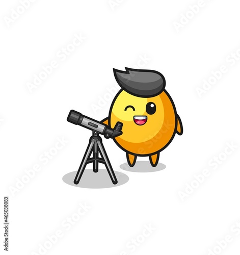 golden egg astronomer mascot with a modern telescope