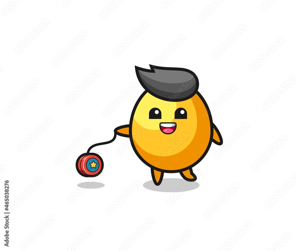 cartoon of cute golden egg playing a yoyo