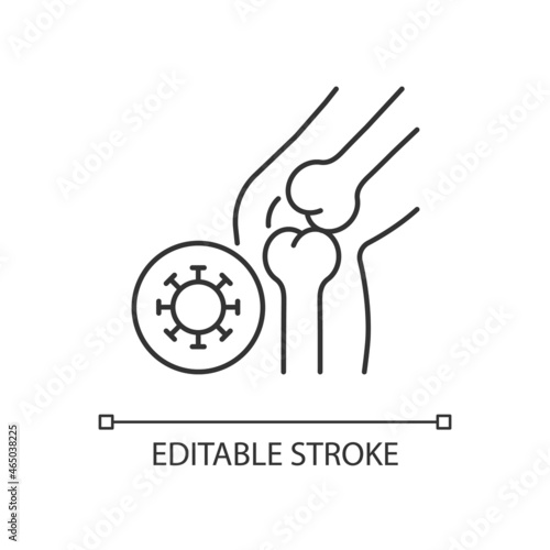 Reactive arthritis linear icon. Infectious joint disease. Inflammatory arthritis. Painful feeling. Thin line customizable illustration. Contour symbol. Vector isolated outline drawing. Editable stroke