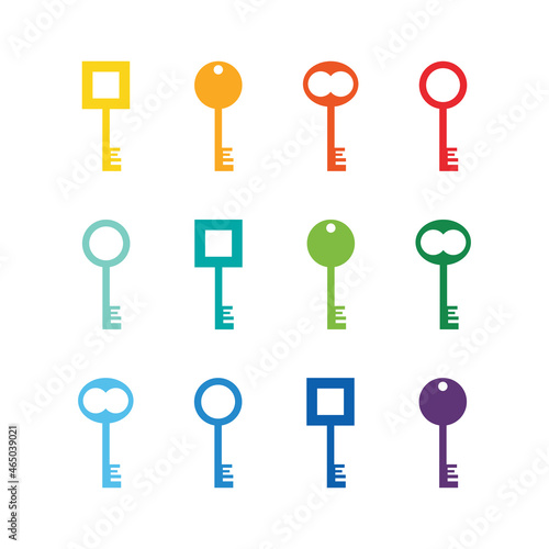 Big set, collection of colorful keys icons isolated on white background.
