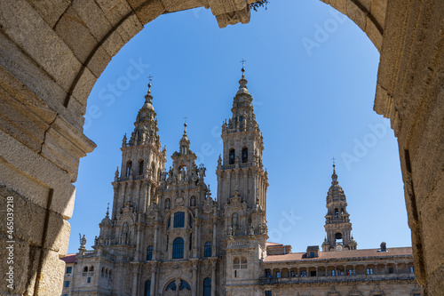 View of the cathedral of Santiago de Compostela in the city of A Coruna in Galicia, Spain 