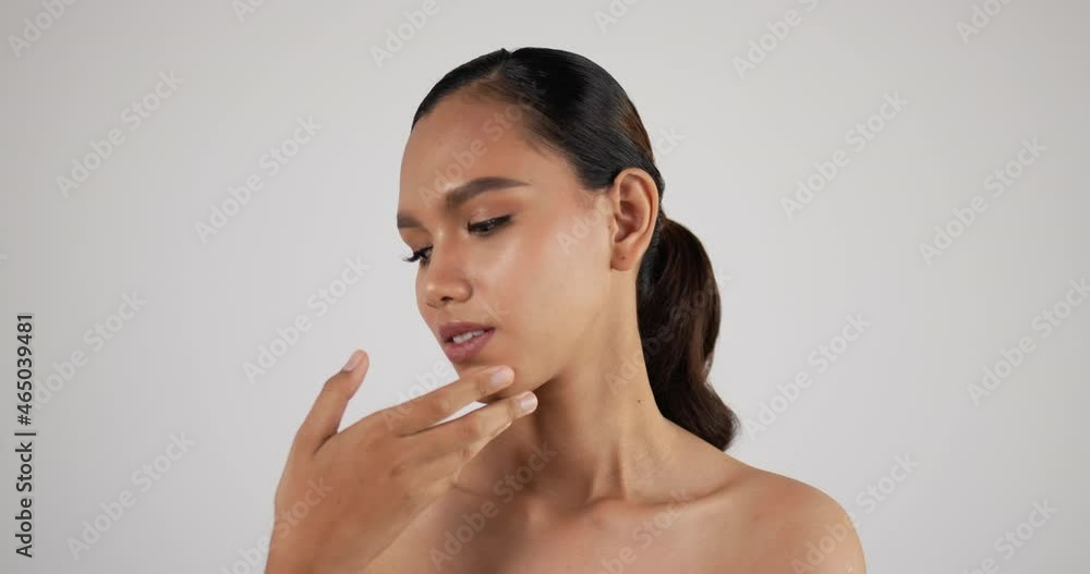 Close up of Attractive Asian woman face looking at camera Close up of Attractive Asian woman face looking at camera