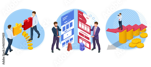 Isometric AB testing, comparison concept. Split Testing web page comparing. Website Split test. Split Testing - AB testing