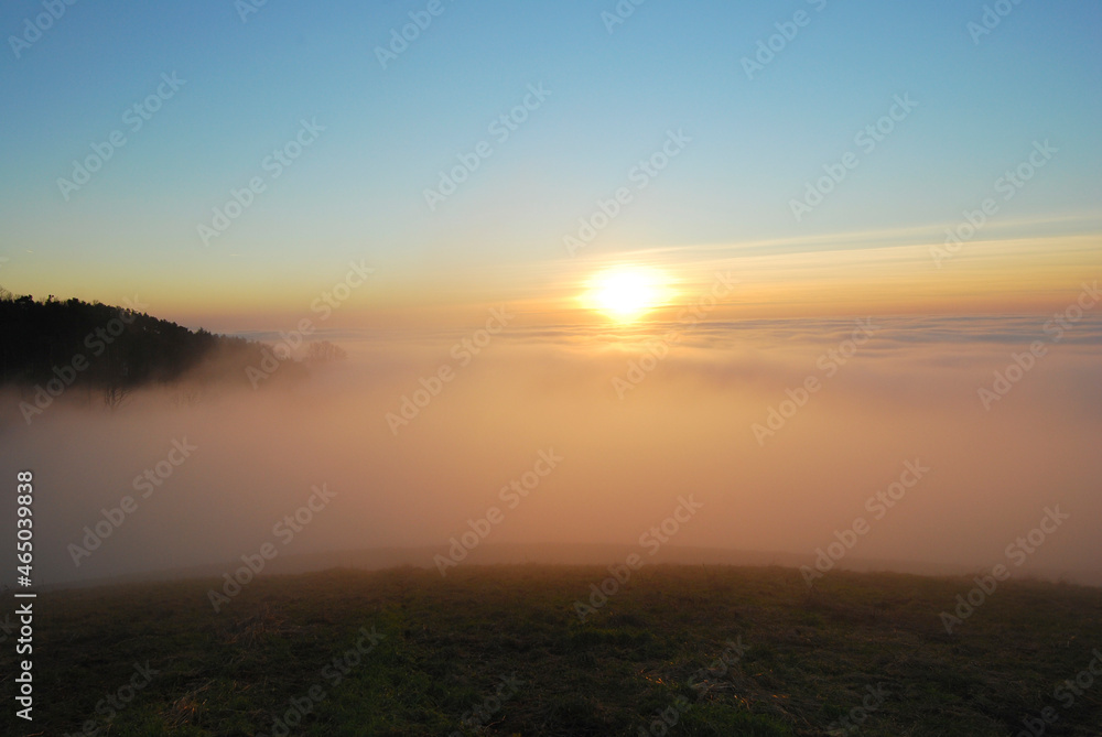Obraz premium Fog over the Rhine valley. Upper Rhine, Baden Baden, Germany