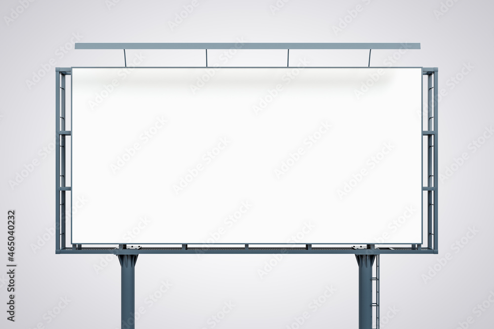 Obraz premium Blank white billboard isolated on light background, front view. Mockup, 3D Rendering