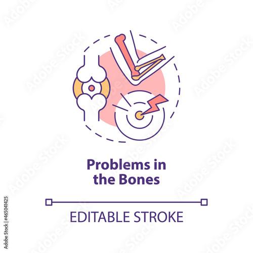 Problems with bones concept icon. Accute pain in joint. Physical disorder. Physiotherapy abstract idea thin line illustration. Vector isolated outline color drawing. Editable stroke