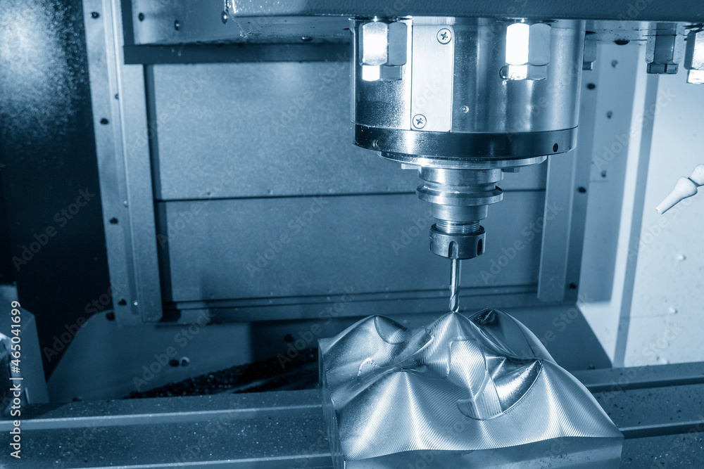 The CNC milling machine cutting the mold parts by solid ball end mill tool type. The CNC milling machine cutting the mold parts by solid ball end mill tool type.