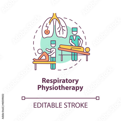Respiratory physiotherapy concept icon. Professional therapist. Patient with chest pain. Treatment abstract idea thin line illustration. Vector isolated outline color drawing. Editable stroke